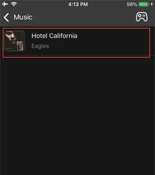 Downloaded music shown in the Enjox Remote app on iPhone (step 7)