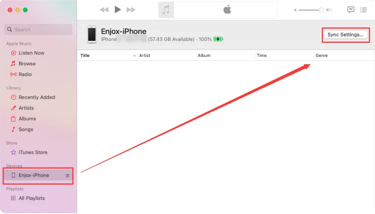 Syncing music to an iPhone for Enjox (step 3)